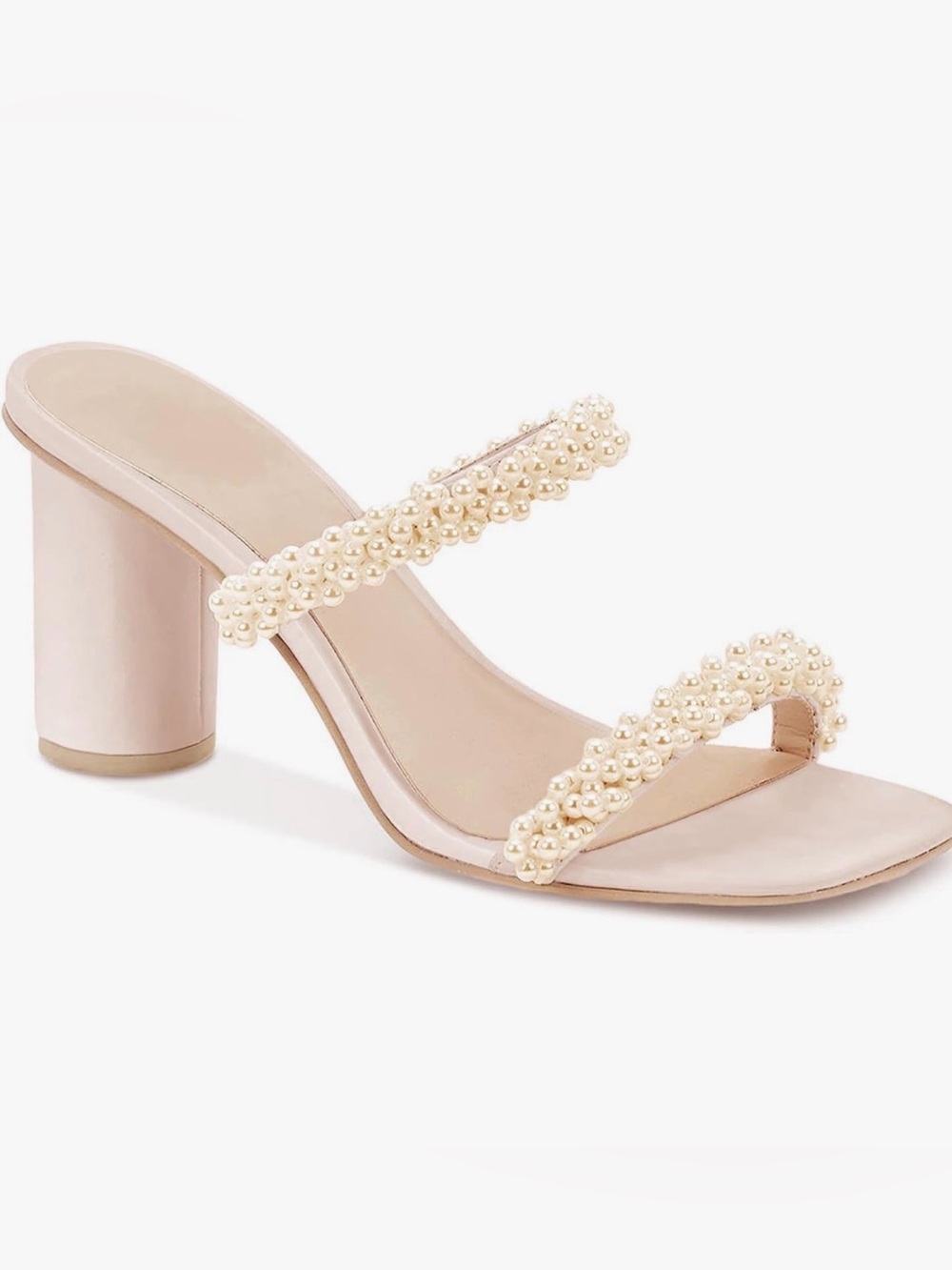 Pearl Strap Block Heel Mule - Cream